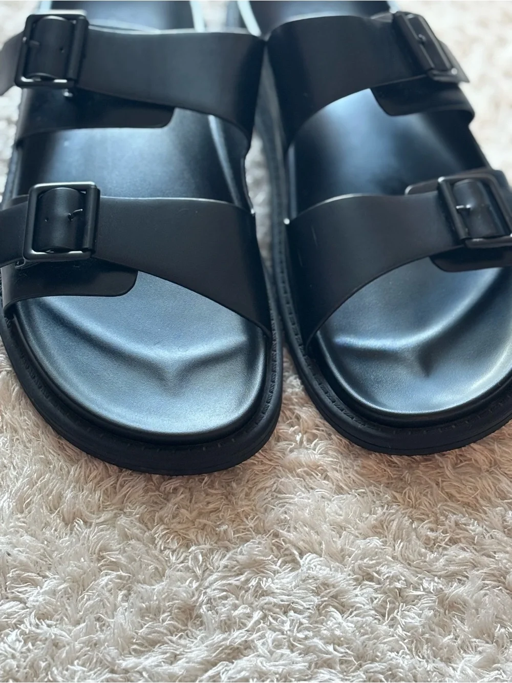 Zara Men's Black Double-Buckle Slide Sandals